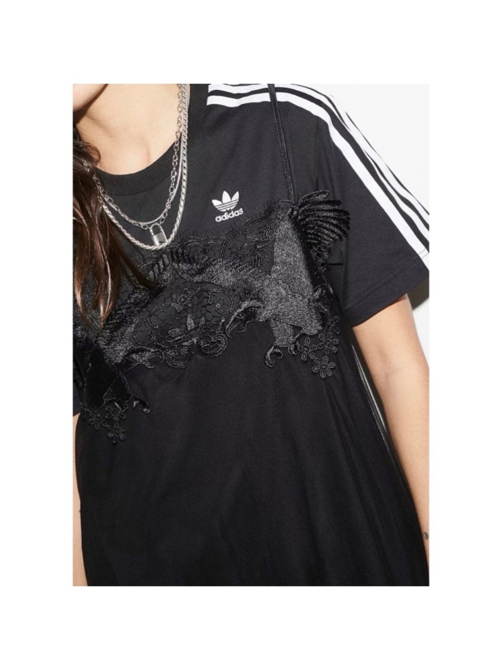 adidas Black Lace-Trim Midi Dress - Picture 3 of 9
